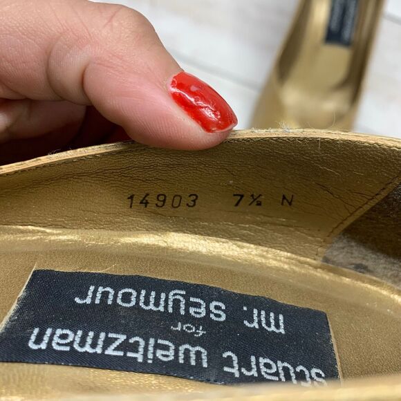 Stuart Weitzman for Mr. Seymour Gold Vintage High Heels Size 7.5 N - Picture 9 of 10